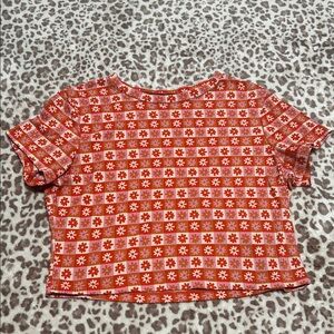 Red and White Floral Checkered Top